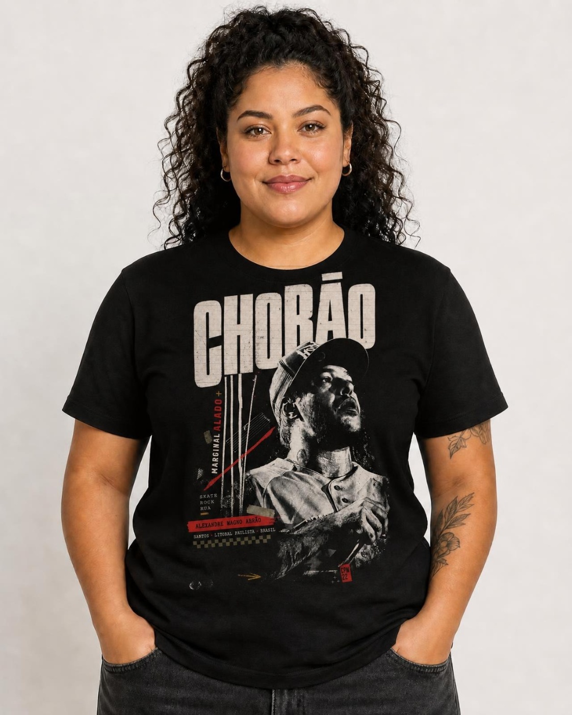 Camiseta Chorão Marginal Alado — feminina de frente