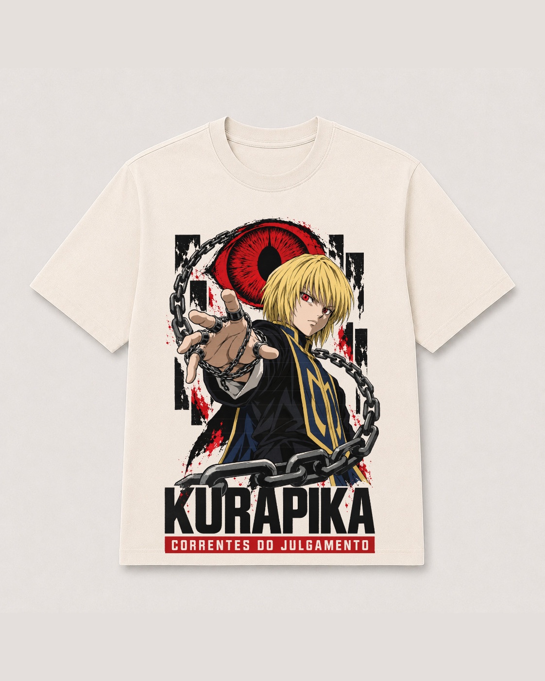 Camiseta Kurapika Correntes do Julgamento — masculina de frente