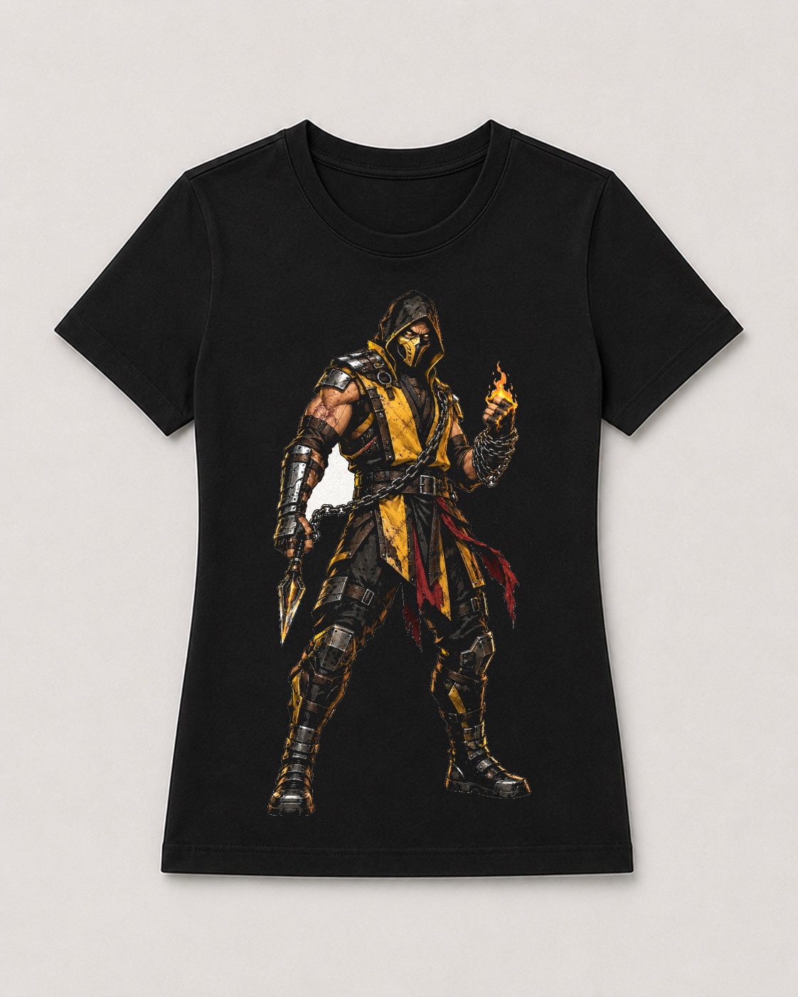 Camiseta Scorpion Chamas da Vingança — feminina de frente