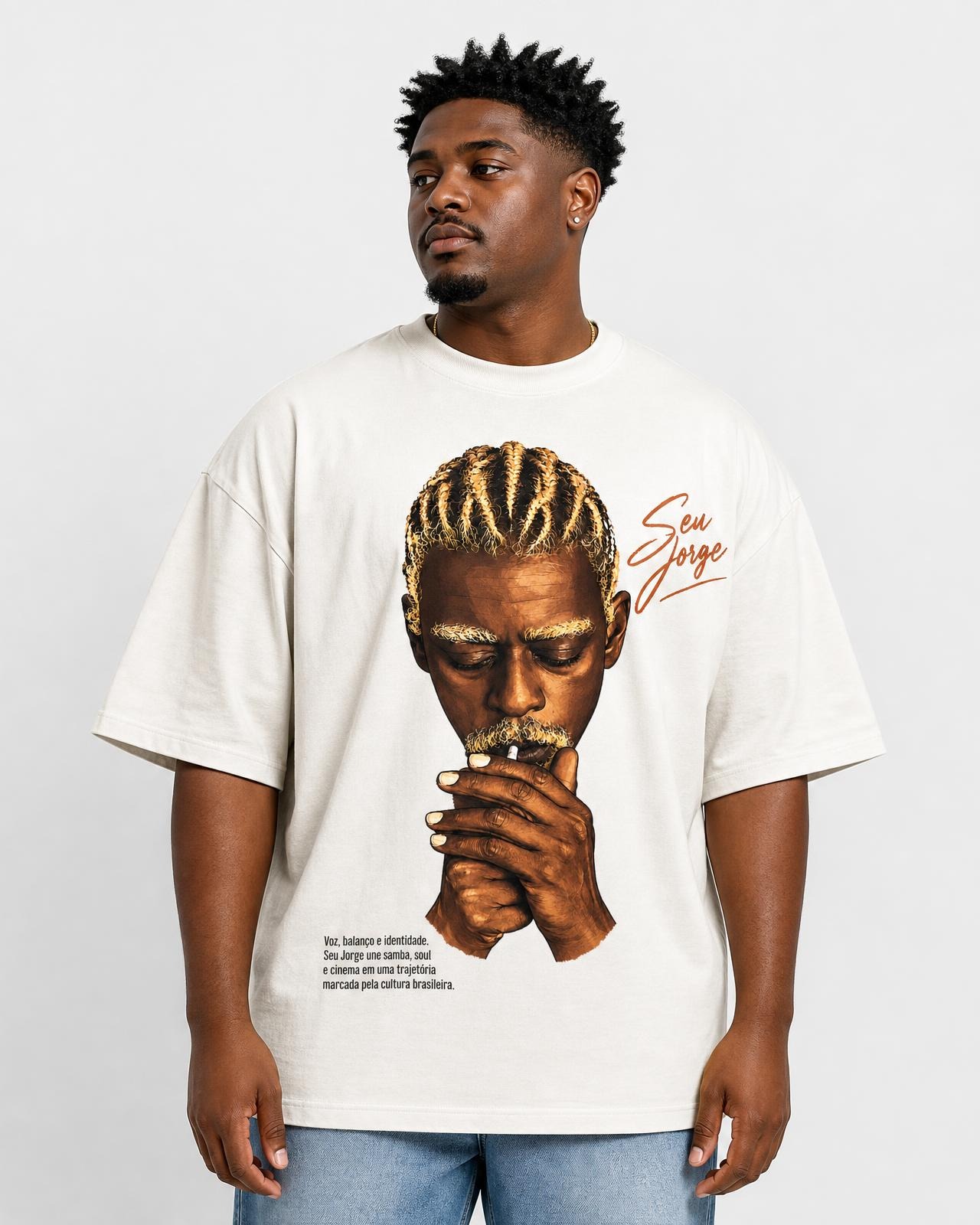 Camiseta Seu Jorge — Voz, Balanço e Identidade OffWhite