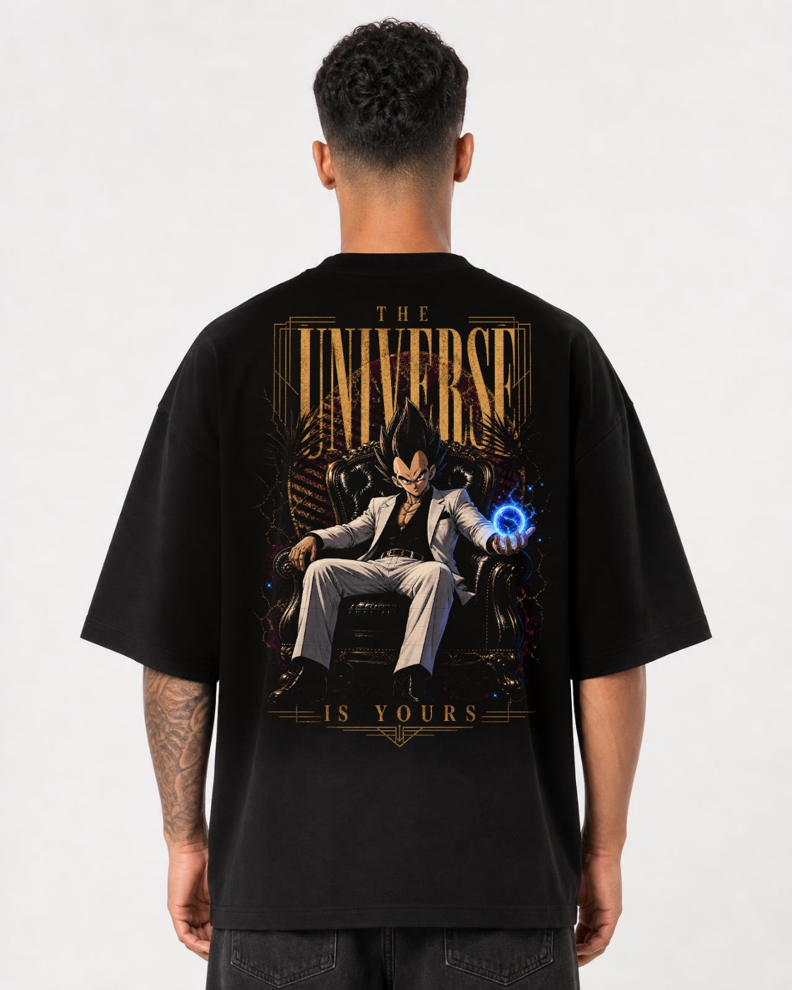 Camiseta Príncipe Saiyajin The Universe Is Yours Oversize Masculina