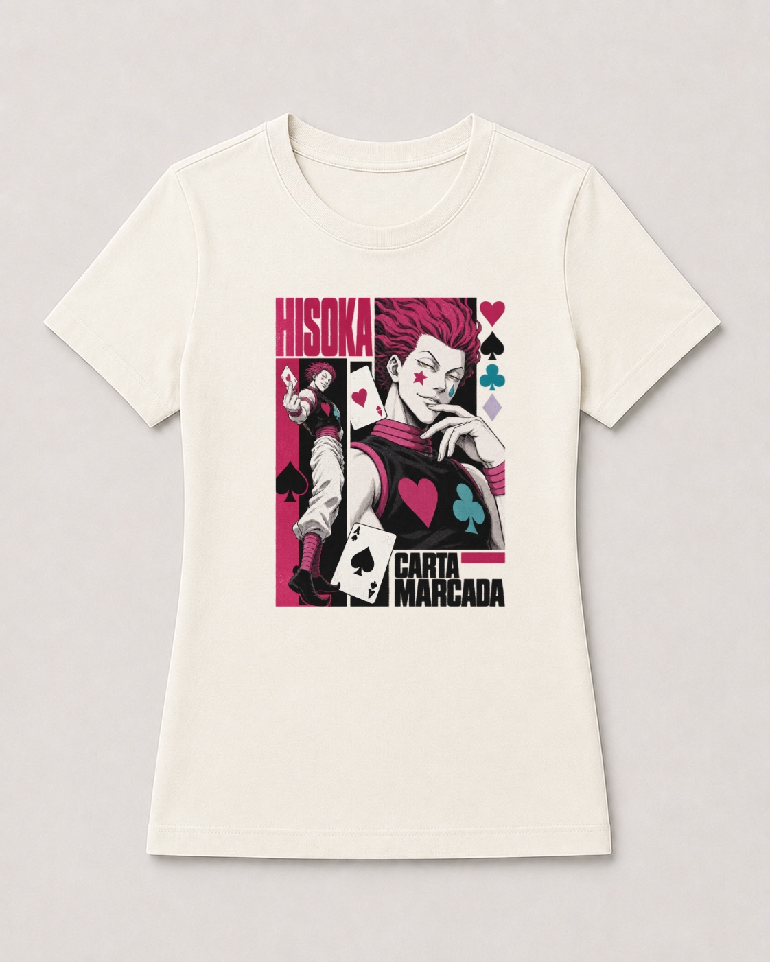 Camiseta Hisoka Carta Marcada — feminina de frente