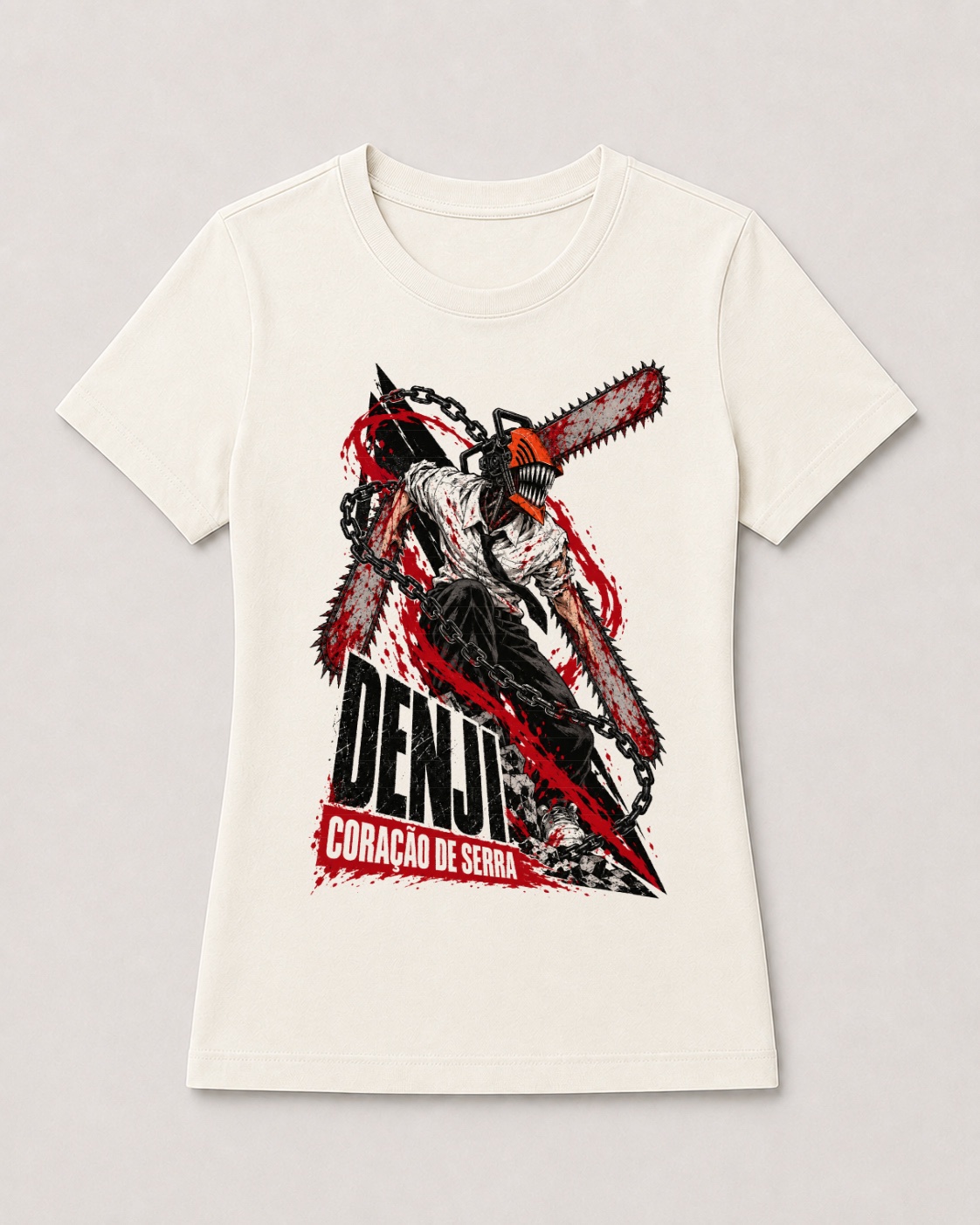 Camiseta Denji Coração de Serra — feminina de frente